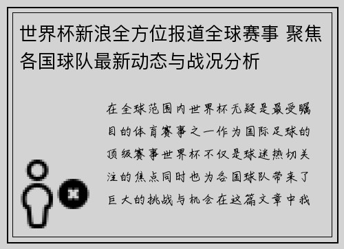 世界杯新浪全方位报道全球赛事 聚焦各国球队最新动态与战况分析
